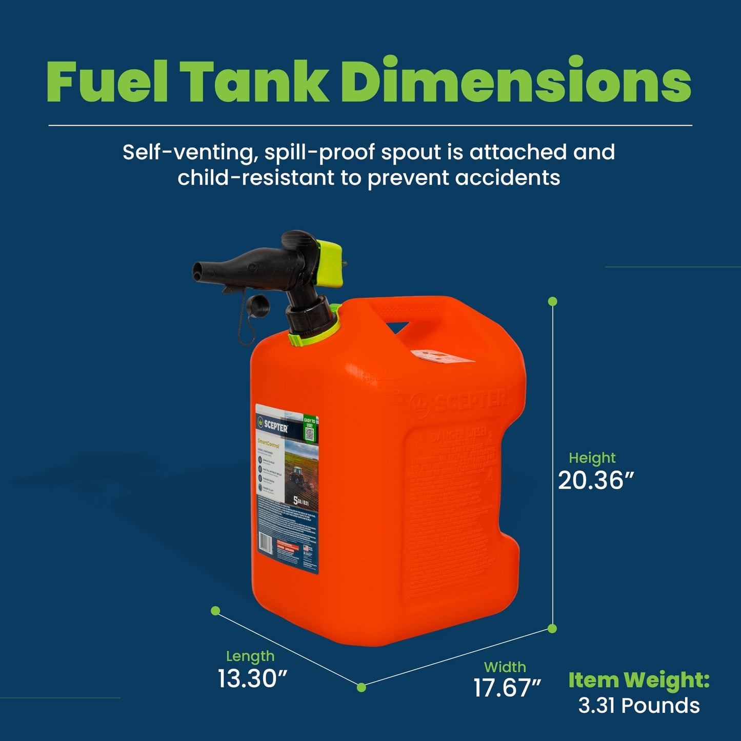 Scepter SmartControl Dual Handle Gasoline Can Jug with Funnel, 5 Gal/18.9L, Red - Find Fresh Goods