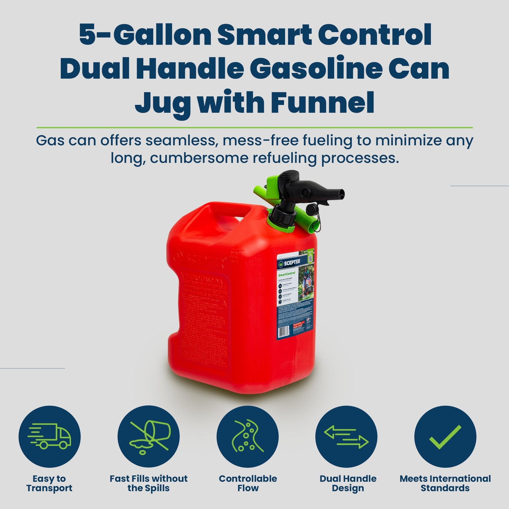 Scepter SmartControl Dual Handle Gasoline Can Jug with Funnel, 5 Gal/18.9L, Red - Find Fresh Goods