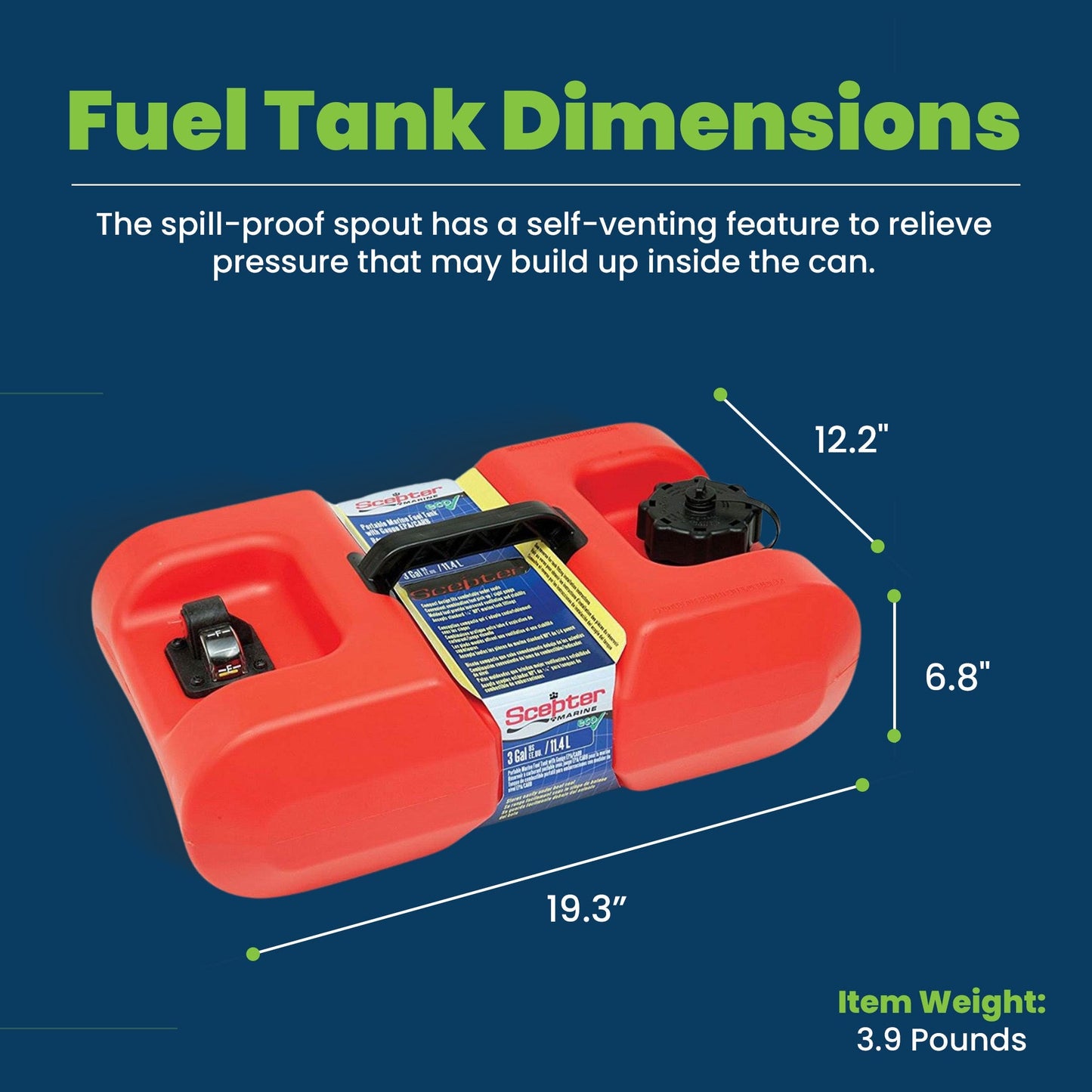 Scepter 3 Gallon EPA and CARB Certified Marine Portable Gas Can with Hard Cap - Find Fresh Goods