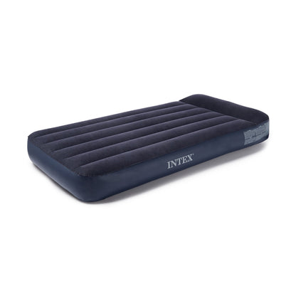 Intex Dura Beam Pillow Rest Classic Blue Standard Airbed w/ Built In Pump, Twin