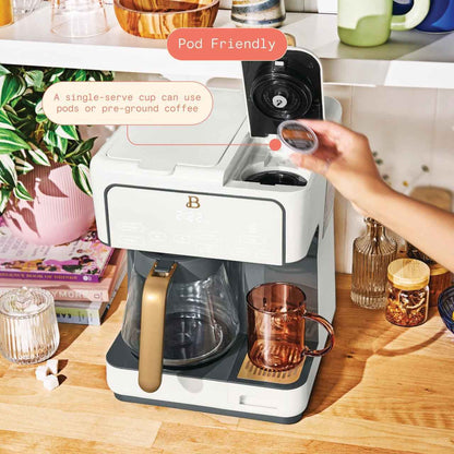 Beautiful Multi-Brew 12-Cup Programmable Drip & Single-Serve Coffee Maker, White Icing by Drew Barrymore