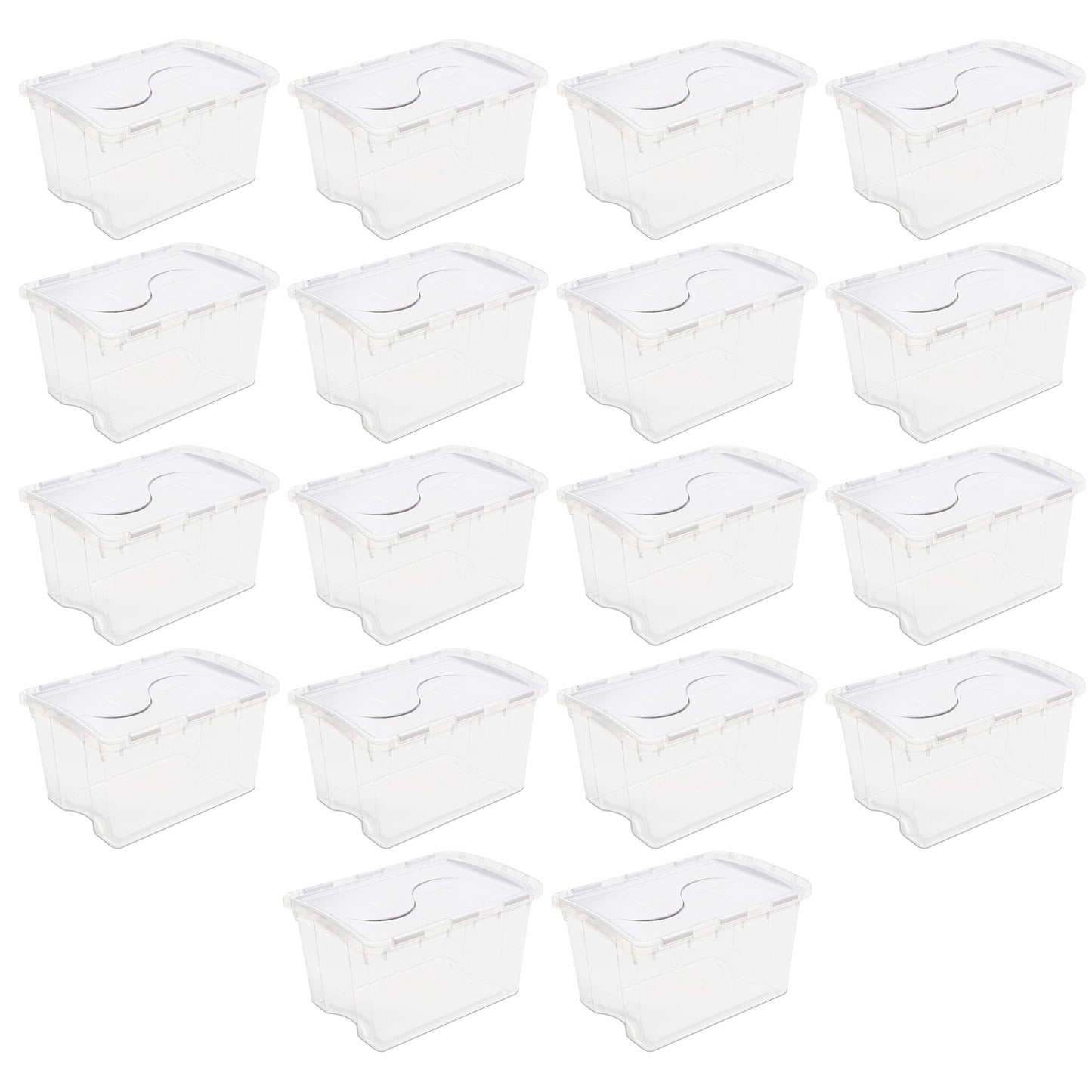 Sterilite 48 Qt Hinged Lid Storage Box Plastic Stackable Bin with Lid, 18 Pack