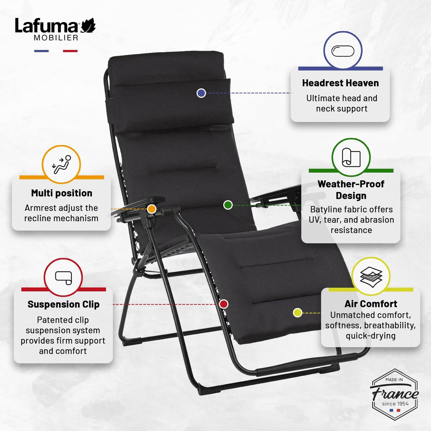 Lafuma Futura Air Comfort Zero Gravity Indoor Outdoor Recliner Chair, Acier
