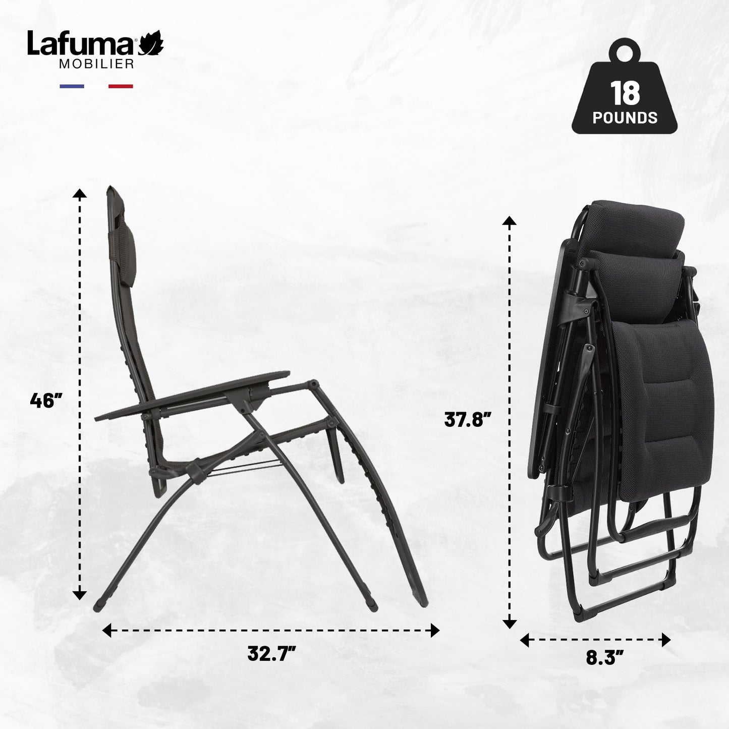 Lafuma Futura Air Comfort Zero Gravity Indoor Outdoor Recliner Chair, Acier