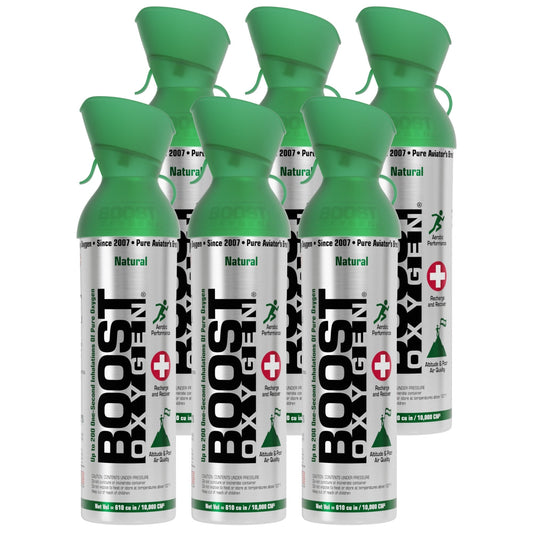 Boost Oxygen 10 Liter Canned Oxygen Bottle with Mouthpiece, Natural (6 Pack)