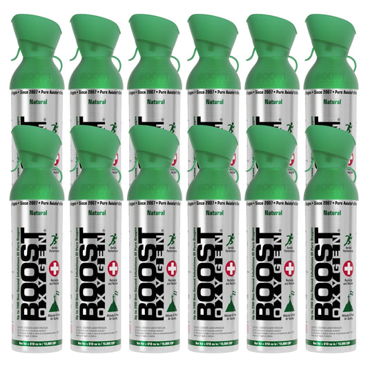 Boost Oxygen 10 Liter Canned Oxygen Bottle with Mouthpiece, Natural (12 Pack)