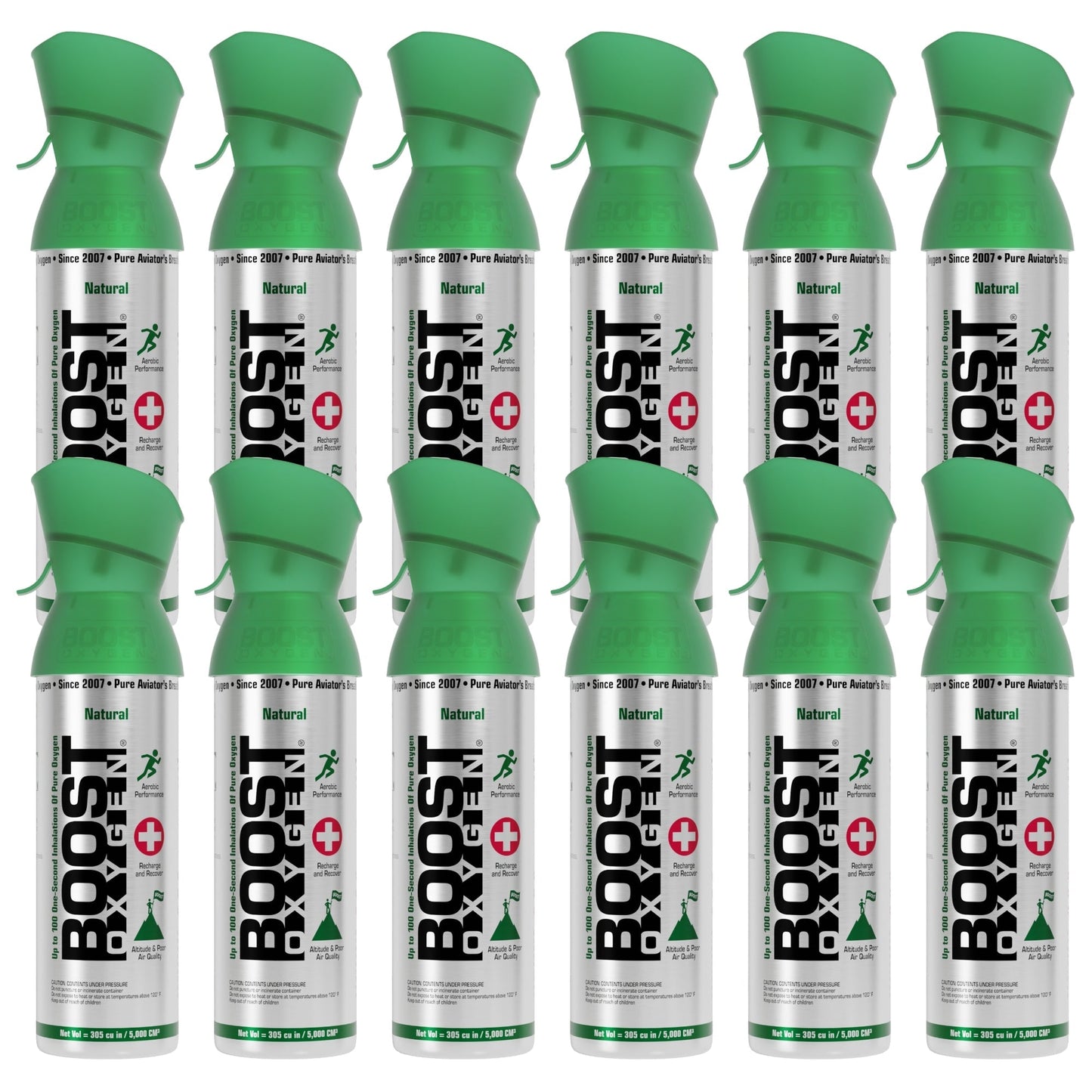 Boost Oxygen 5 Liter Canned Oxygen Bottle with Mouthpiece, Natural (12 Pack)