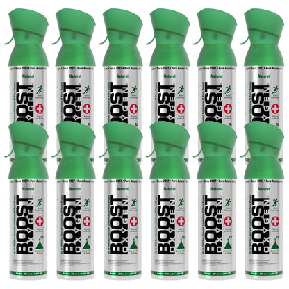 Boost Oxygen 5 Liter Canned Oxygen Bottle with Mouthpiece, Natural (12 Pack)