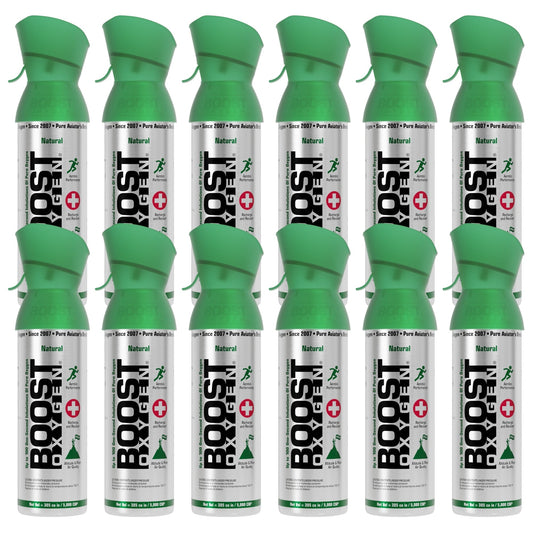 Boost Oxygen 5 Liter Canned Oxygen Bottle with Mouthpiece, Natural (12 Pack)