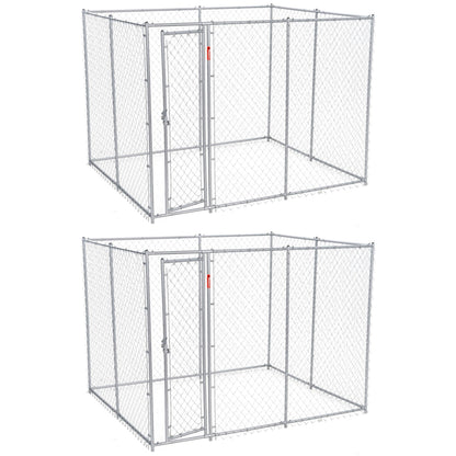 Lucky Dog 10 x 10 Foot Heavy Duty Outdoor Chain Link Dog Kennel w/ Door (2 Pack)