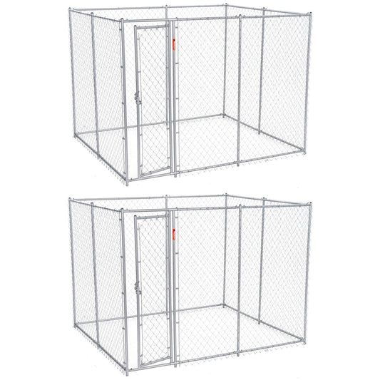 Lucky Dog 10 x 10 Foot Heavy Duty Outdoor Chain Link Dog Kennel w/ Door (2 Pack)