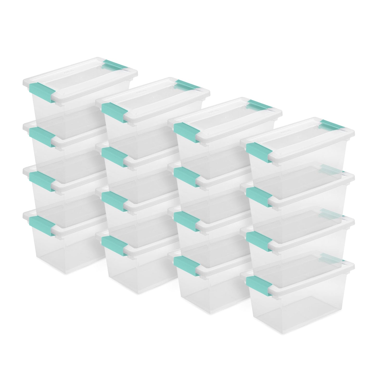 Sterilite Plastic Medium Clip Storage Box Container with Latching Lid, 16 Pack