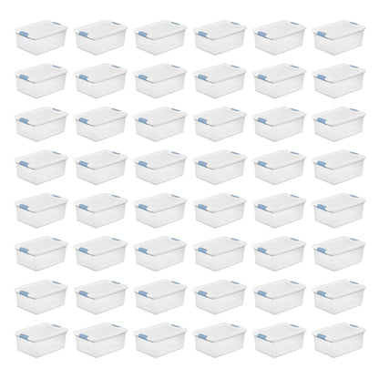 Sterilite Plastic 15 Quart Storage Box Container with Latching Lid, 48 Pack