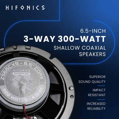 Hifonics Zeus ZS65CXS 6.5 Inch 3 Way 300W Shallow Coaxial Speakers, 2 Pair - Find Fresh Goods