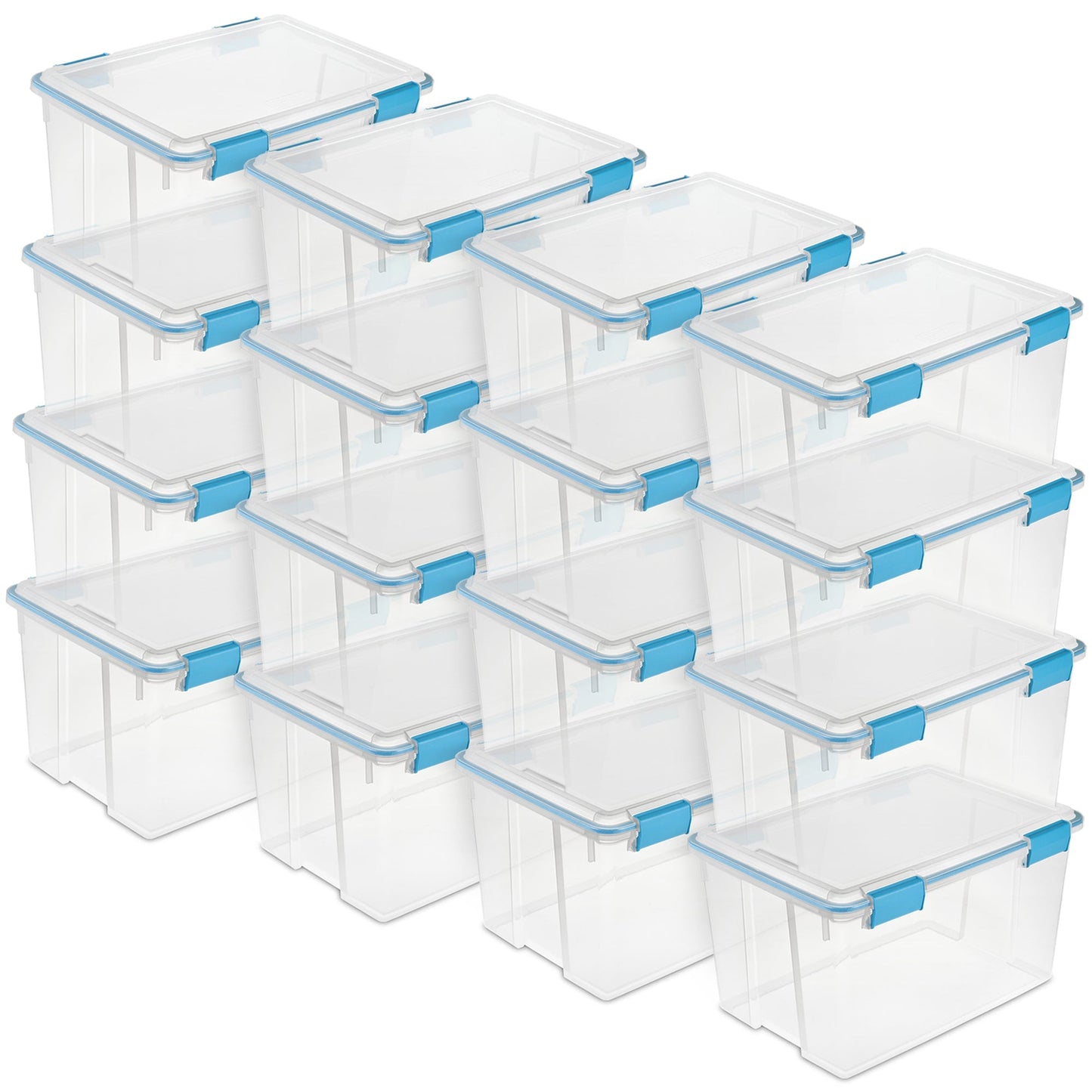 Sterilite 54-Qt Clear Plastic Stackable Storage Bin w/ Gasket Latch Lid, 16 Pack