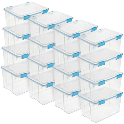 Sterilite 54-Qt Clear Plastic Stackable Storage Bin w/ Gasket Latch Lid, 16 Pack