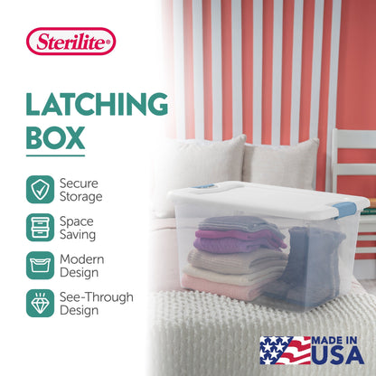 Sterilite 64 Qt Clear Plastic Stackable Storage Bin w/ White Latch Lid, 30 Pack
