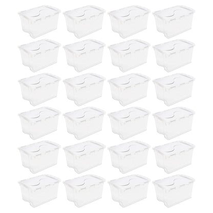 Sterilite 48 Qt Hinged Lid Storage Box Plastic Stackable Bin with Lid, 24 Pack