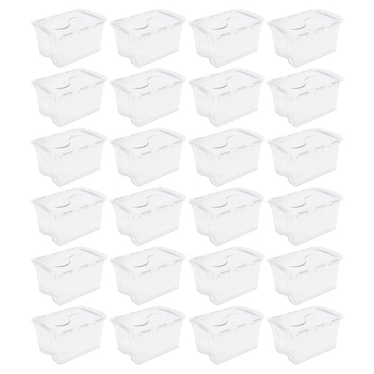 Sterilite 48 Qt Hinged Lid Storage Box Plastic Stackable Bin with Lid, 24 Pack