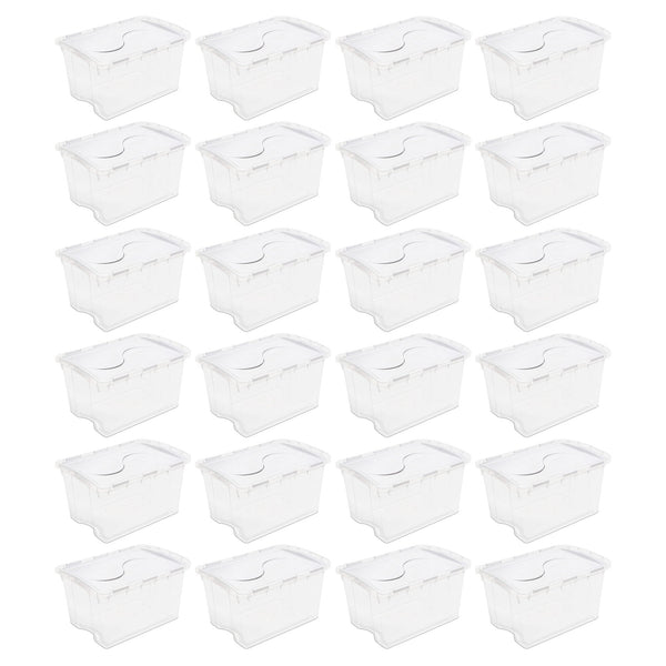 Sterilite 48 Qt Hinged Lid Storage Box Plastic Stackable Bin with Lid, 24 Pack