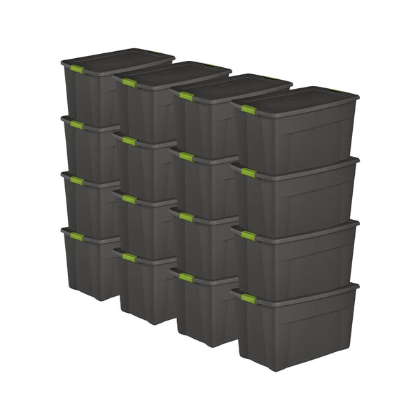 Sterilite 35 Gallon Storage Tote Box with Latching Container Lid, Gray (16 Pack)