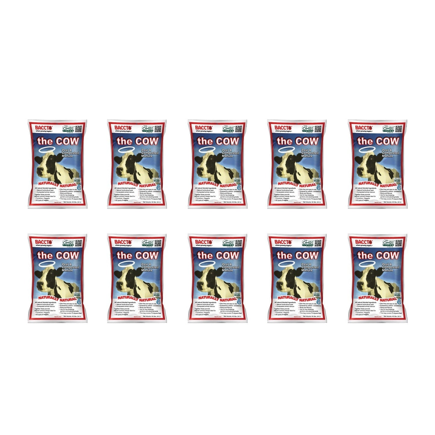 Baccto Wholly Cow Horticulture Peat & Composted Manure, 40 Quarts (10 Pack)
