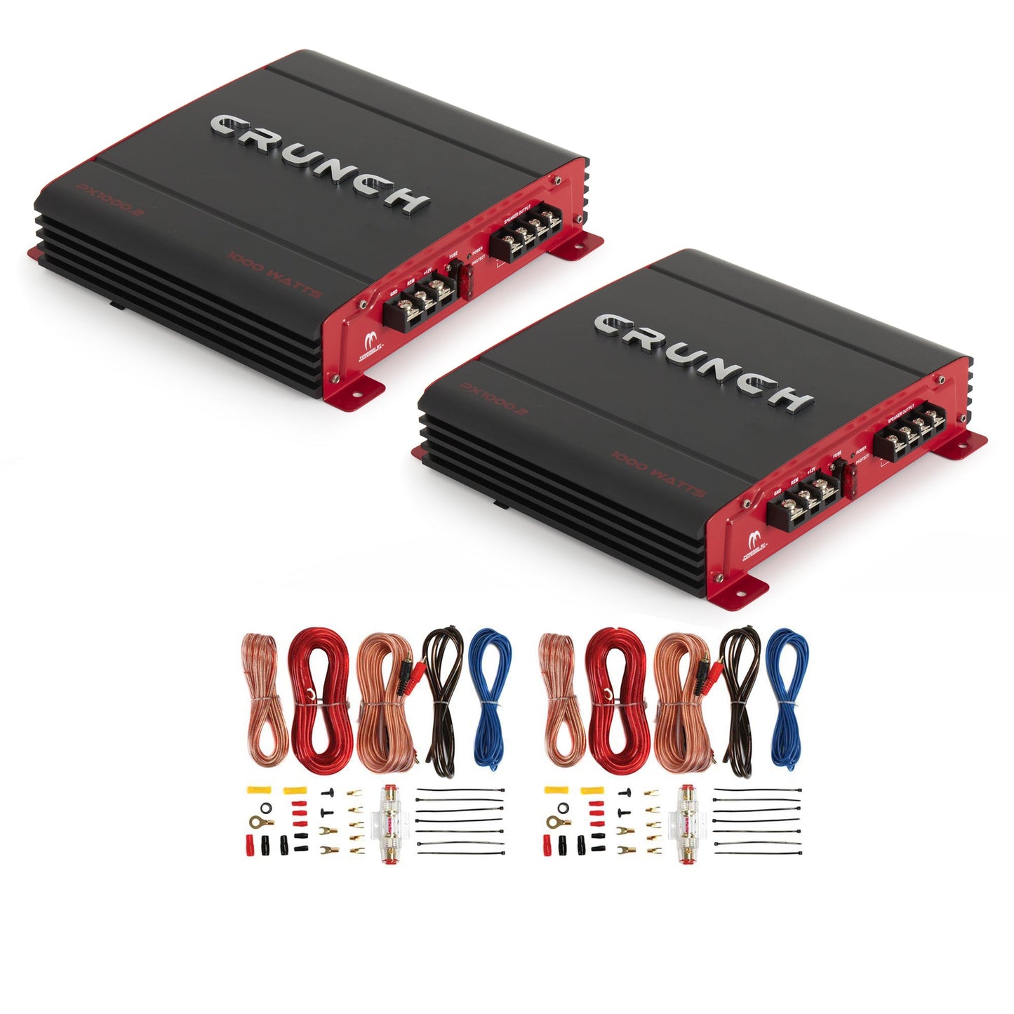 Crunch PX-1000.2 2 Channel 1000W Car Stereo Amplifier + Amp Wiring Kit (2 Pack) - Find Fresh Goods