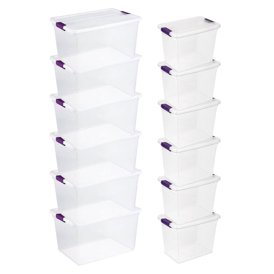 Sterilite 66 Quart Latch Lid Tote, 6 Pack, and 27 Quart Latch Lid Tote, 6 Pack