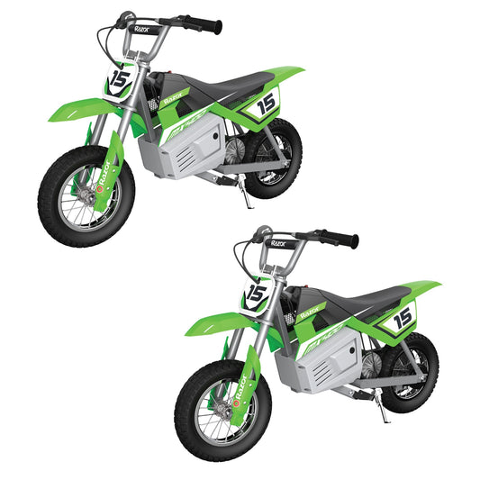 Razor MX400 Dirt Rocket 24V Electric Toy Motocross Dirt Bike, Green (2 Pack)
