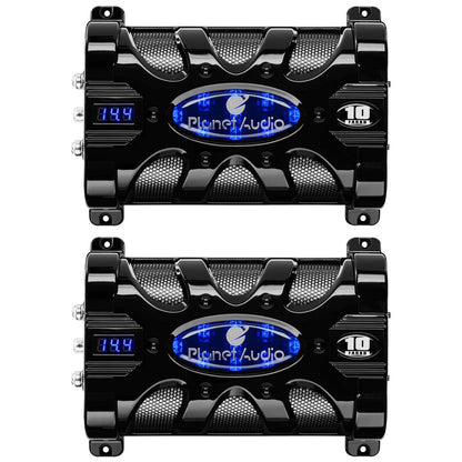 PLANET AUDIO PC10F 10 FARAD Car Audio Power Capacitor Cap Digital LED (2 Pack)