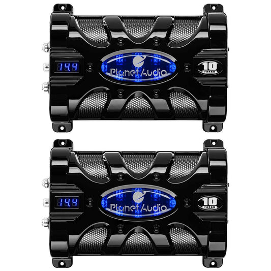 PLANET AUDIO PC10F 10 FARAD Car Audio Power Capacitor Cap Digital LED (2 Pack)