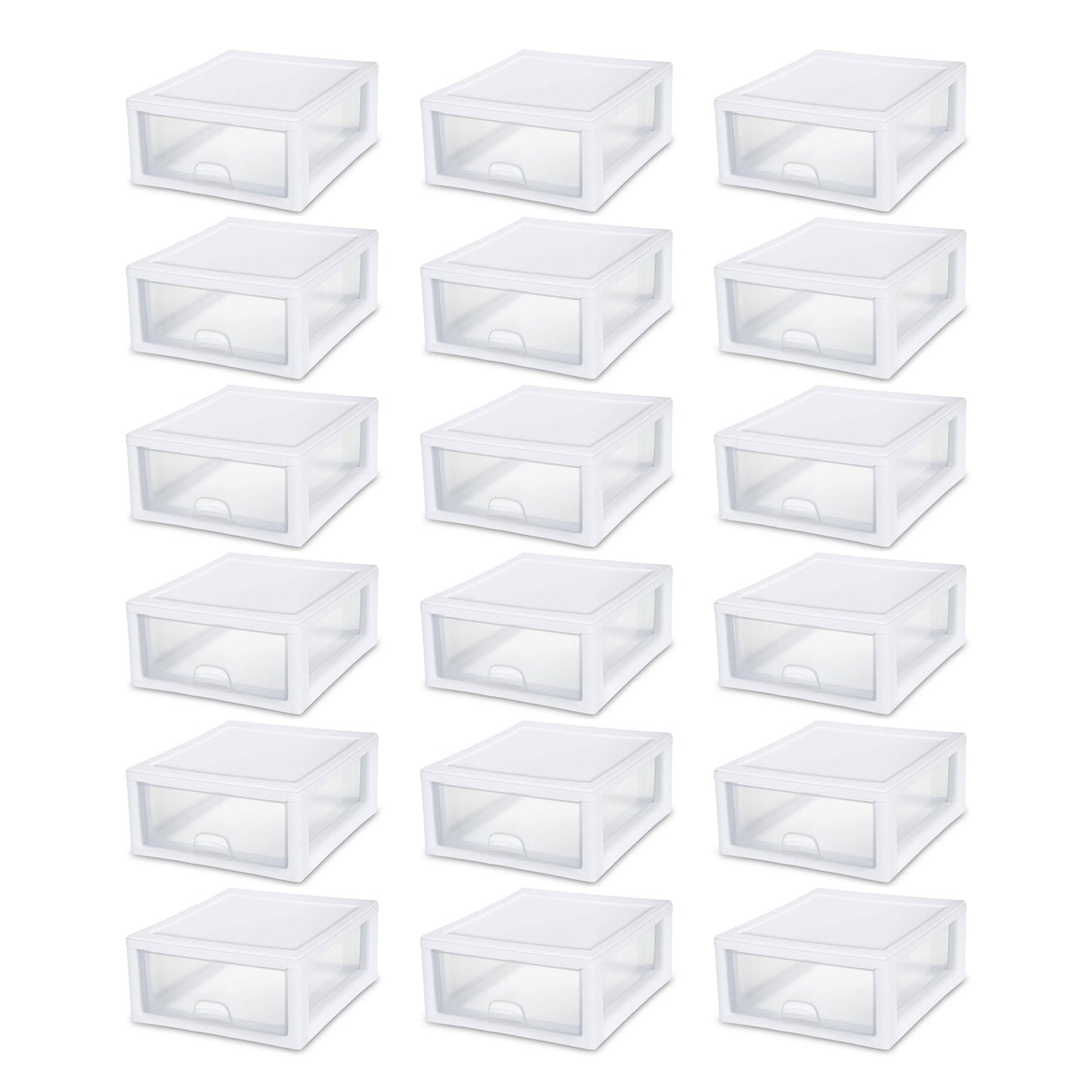 Sterilite 16 Quart Clear Plastic Stacking Storage Drawer Container Box, 18 Pack
