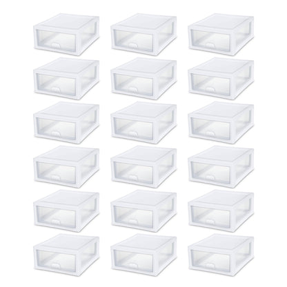 Sterilite 16 Quart Clear Plastic Stacking Storage Drawer Container Box, 18 Pack