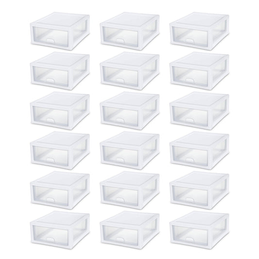 Sterilite 16 Quart Clear Plastic Stacking Storage Drawer Container Box, 18 Pack