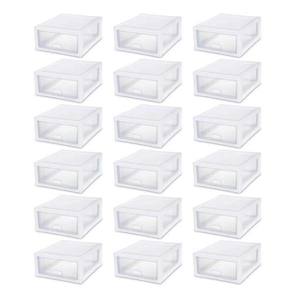Sterilite 16 Quart Clear Plastic Stacking Storage Drawer Container Box, 18 Pack