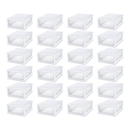 Sterilite 16 Quart Clear Plastic Stacking Storage Drawer Container Box, 24 Pack