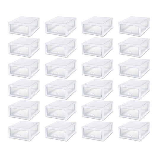 Sterilite 16 Quart Clear Plastic Stacking Storage Drawer Container Box, 24 Pack