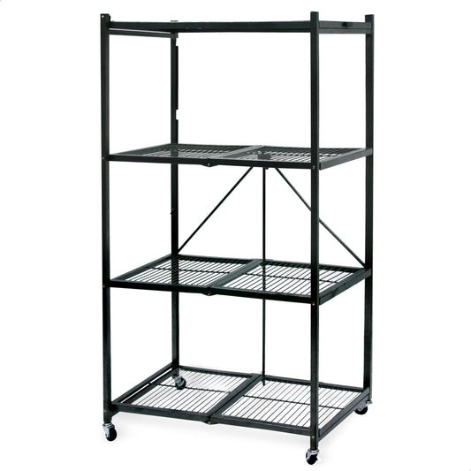 Origami 4 Tier Multipurpose Folding Storage Organizing Rack with Wheels (2 Pack)