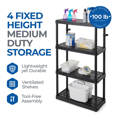 Gracious Living 4 Shelf Fixed Height Medium Duty Storage Unit, Black (4 Pack)