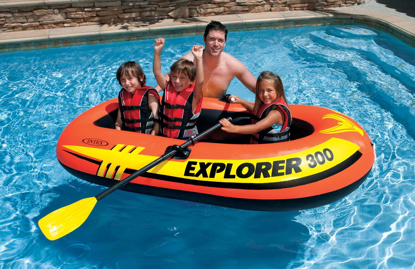 Intex Explorer 300 Inflatable Fishing 3 Person Raft Boat w/ Pump & Oars (3 Pack)