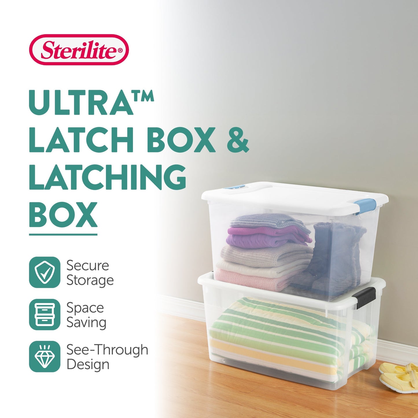 Sterilite 70 Quart Ultra Latch Storage Box (4 Pack) & 64 Qt. Container (6 Pack)
