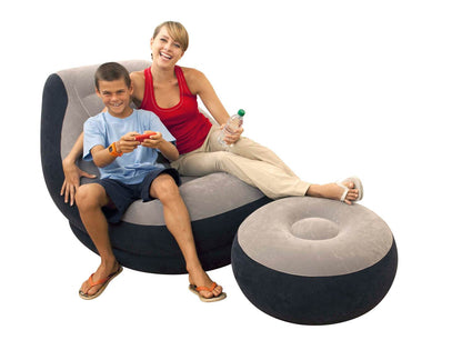 Intex Inflatable Corner Living Room Neutral Sectional Sofa & Lounge Chair Set