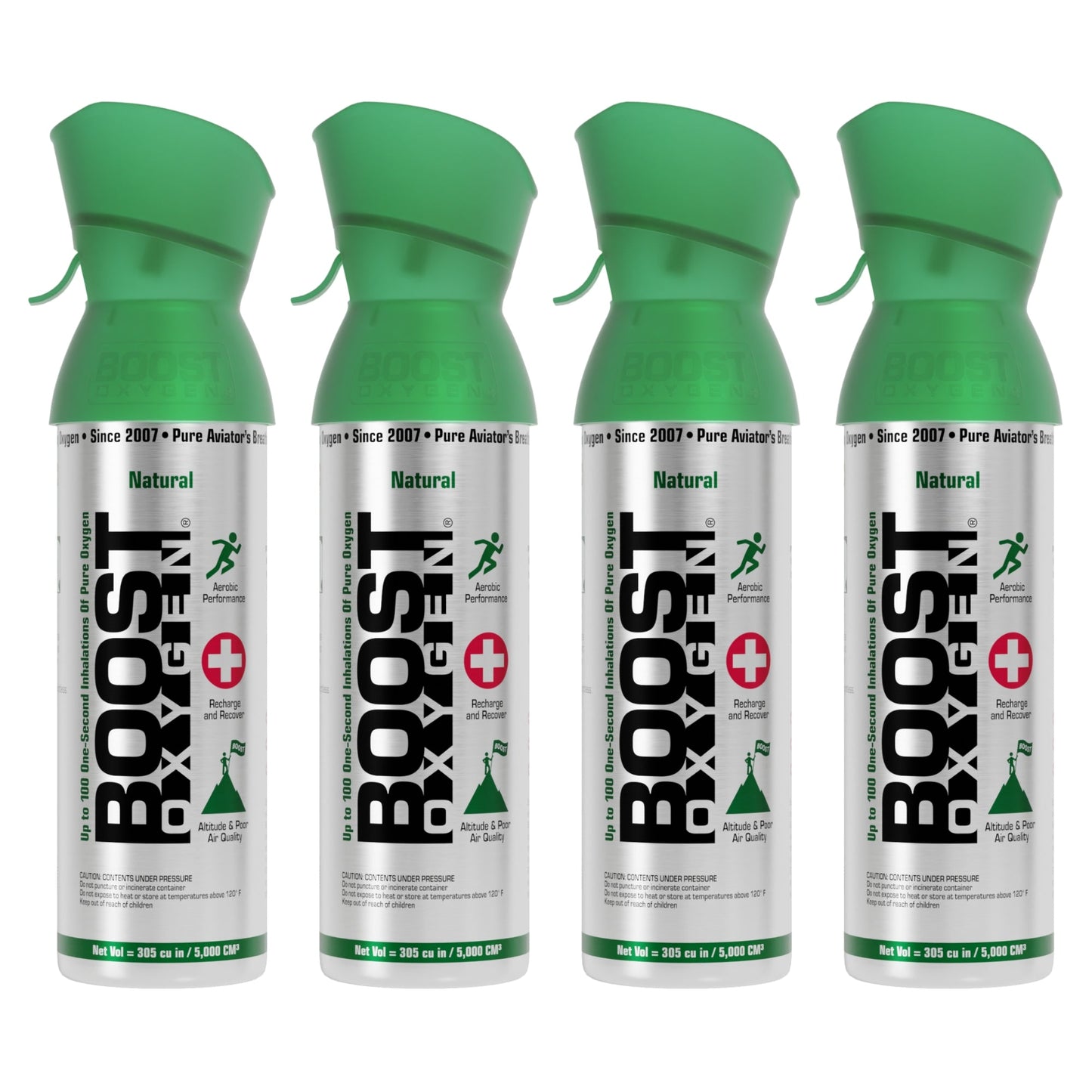 Boost Oxygen 5 Liter Canned Oxygen Bottle with Mouthpiece, Natural (4 Pack)