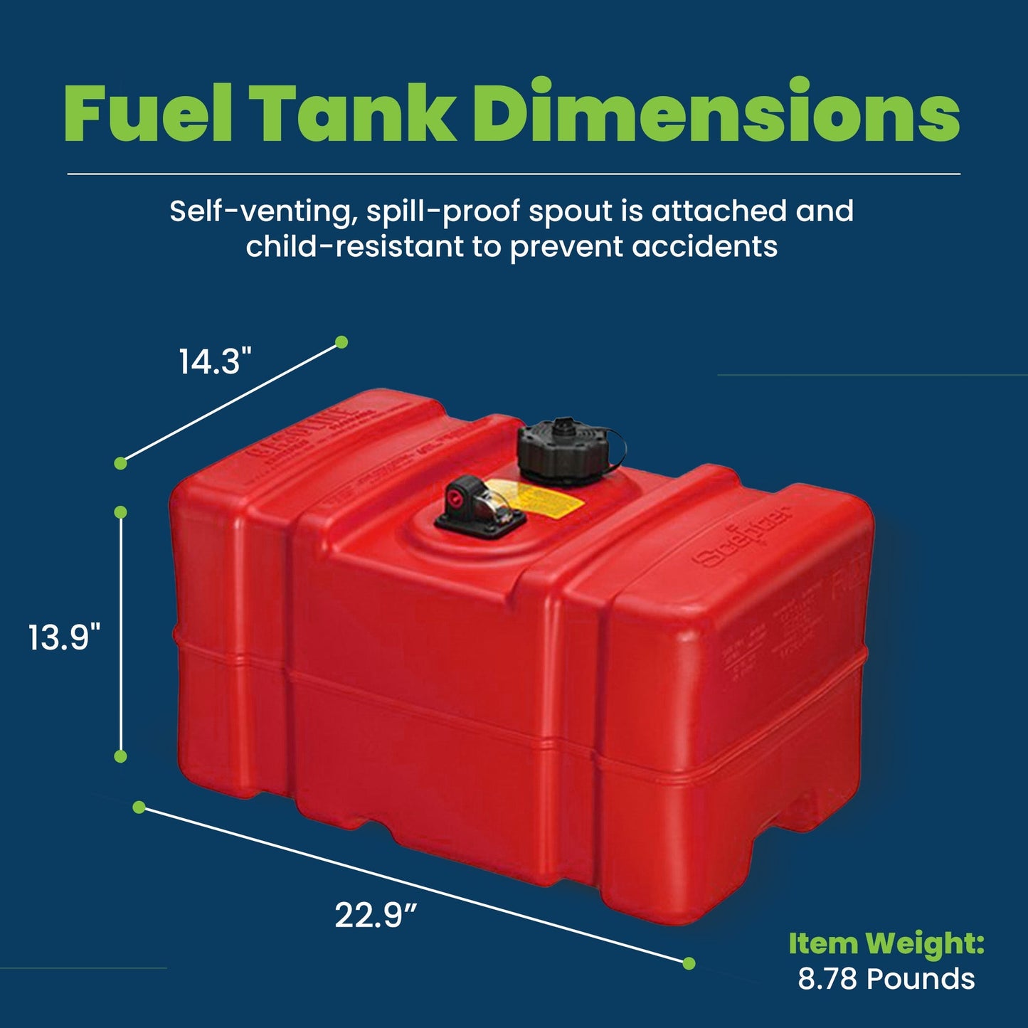 Scepter Portable 12 Gallon Fuel Tank, Rectangular Tall Profile Marine Fuel Can - Find Fresh Goods