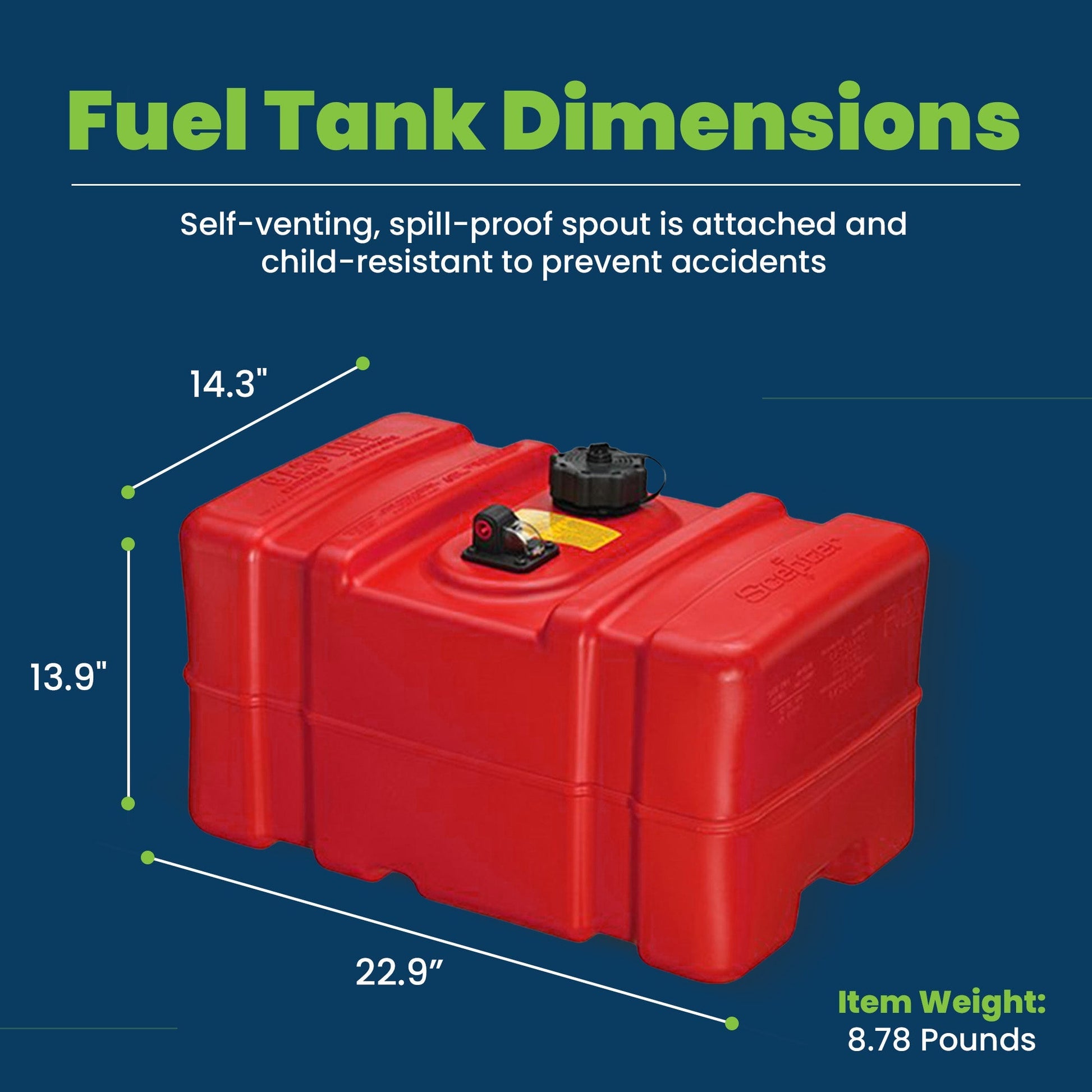 Scepter Portable 12 Gallon Fuel Tank, Rectangular Tall Profile Marine Fuel Can - Find Fresh Goods