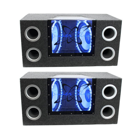 Pyramid 10" 1000W Dual Car Audio Subs Box Subwoofers Bandpass w/Neon (2 Pack) - Find Fresh Goods
