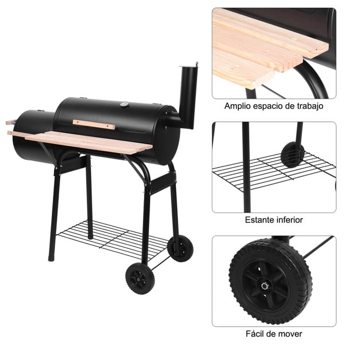 YDLW Charcoal Offset Smoker Grill - Family-Size 4-6 Person BBQ with Temperature Control & Portable Wheels