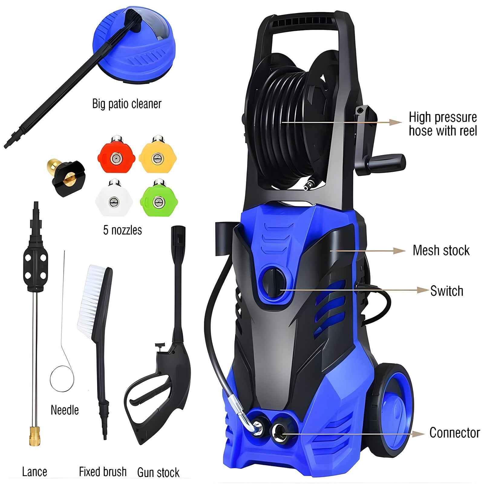 YouYeap 3000 PSI Electric Pressure Washer 2.0 GPM for Household, Great for Cars, Patios, Siding, Driveways