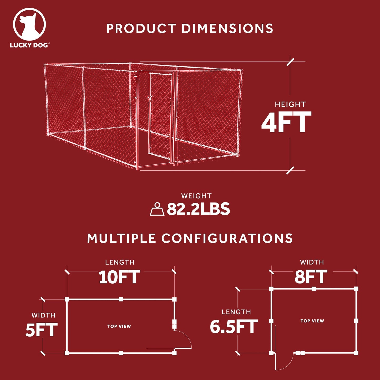 Lucky Dog 10 x 5 x 4 Foot Heavy Duty Outdoor Chain Link Kennel Enclosure (2 Pk)