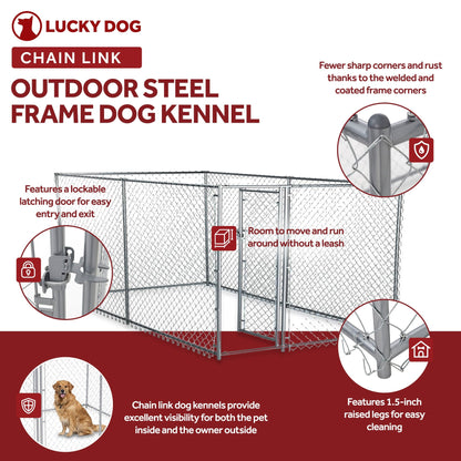 Lucky Dog 10' x 5' x 4' Heavy Duty Steel Outdoor Chain Link Dog Kennel Enclosure
